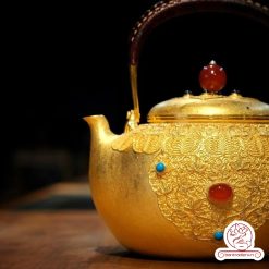 ấm bạc đun nước nguyên chất 999 mạ vàng 24K chế tác hoàn toàn thủ công tinh xảo cao cấp