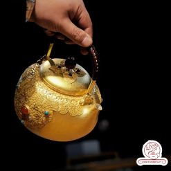 ấm bạc đun nước nguyên chất 999 mạ vàng 24K chế tác hoàn toàn thủ công tinh xảo cao cấp