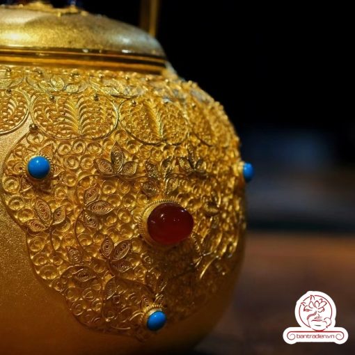 ấm bạc đun nước nguyên chất 999 mạ vàng 24K chế tác hoàn toàn thủ công tinh xảo cao cấp
