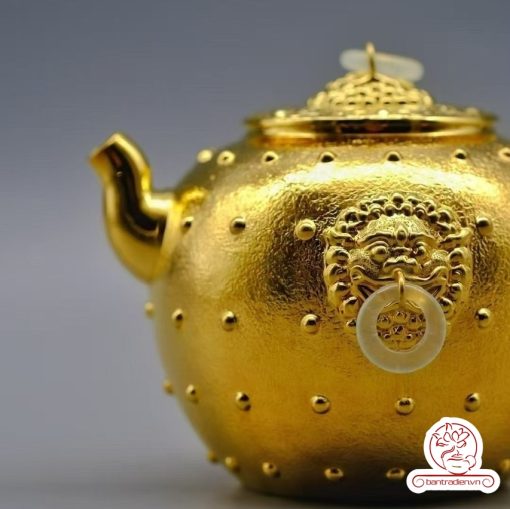 ấm bạc pha trà nguyên chất 999 mạ vàng 24K chế tác hoàn toàn thủ công cao cấp