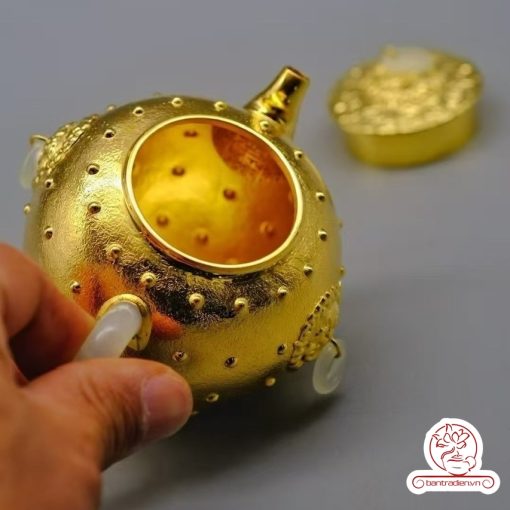 ấm bạc pha trà nguyên chất 999 mạ vàng 24K chế tác hoàn toàn thủ công cao cấp