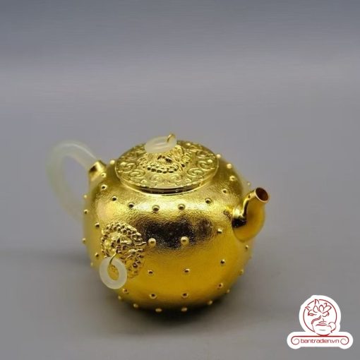 ấm bạc pha trà nguyên chất 999 mạ vàng 24K chế tác hoàn toàn thủ công cao cấp