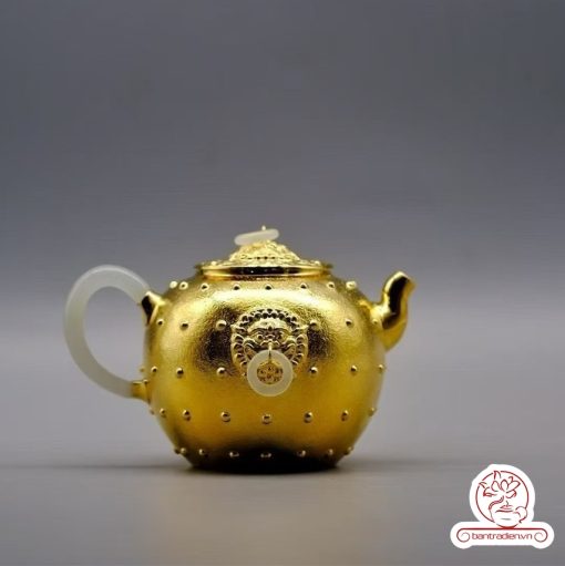 ấm bạc pha trà nguyên chất 999 mạ vàng 24K chế tác hoàn toàn thủ công cao cấp