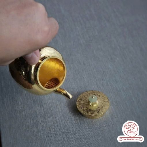 ấm bạc pha trà nguyên chất 999 mạ vàng 24K chế tác hoàn toàn thủ công cao cấp