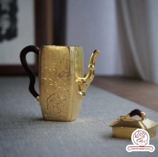 ấm bạc pha trà nguyên chất 999 mạ vàng 24K chế tác hoàn toàn thủ công cao cấp