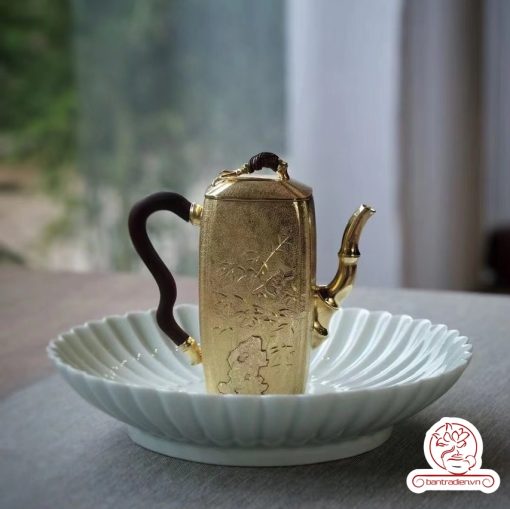 ấm bạc pha trà nguyên chất 999 mạ vàng 24K chế tác hoàn toàn thủ công cao cấp