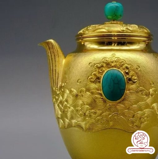 ấm bạc pha trà nguyên chất 999 mạ vàng 24K chế tác hoàn toàn thủ công cao cấp