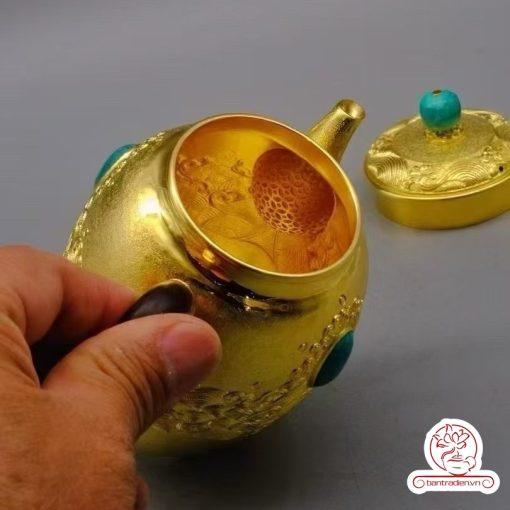 ấm bạc pha trà nguyên chất 999 mạ vàng 24K chế tác hoàn toàn thủ công cao cấp