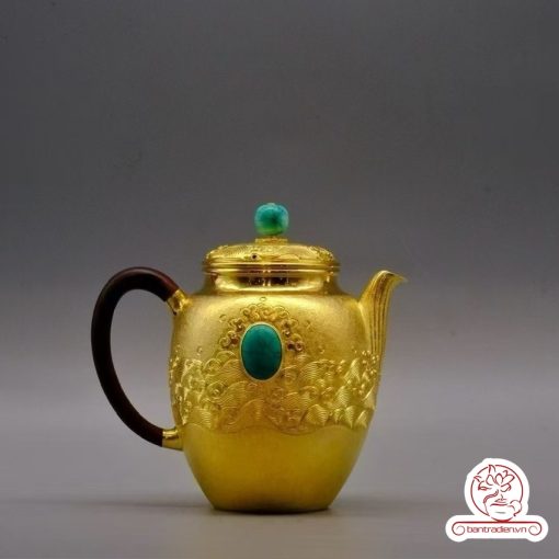 ấm bạc pha trà nguyên chất 999 mạ vàng 24K chế tác hoàn toàn thủ công cao cấp