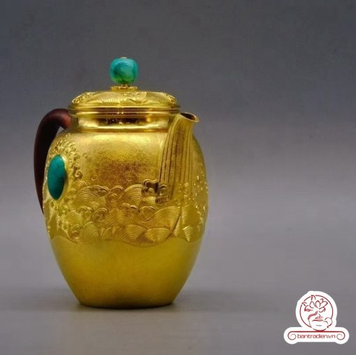 ấm bạc pha trà nguyên chất 999 mạ vàng 24K chế tác hoàn toàn thủ công cao cấp