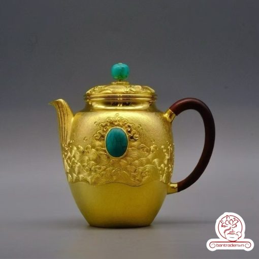 ấm bạc pha trà nguyên chất 999 mạ vàng 24K chế tác hoàn toàn thủ công cao cấp