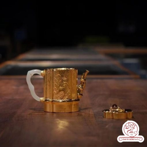 ấm bạc pha trà nguyên chất 999 mạ vàng 24K chế tác hoàn toàn thủ công cao cấp