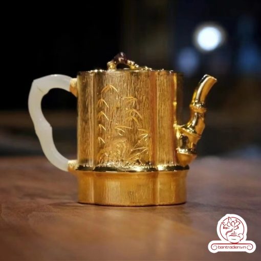 ấm bạc pha trà nguyên chất 999 mạ vàng 24K chế tác hoàn toàn thủ công cao cấp