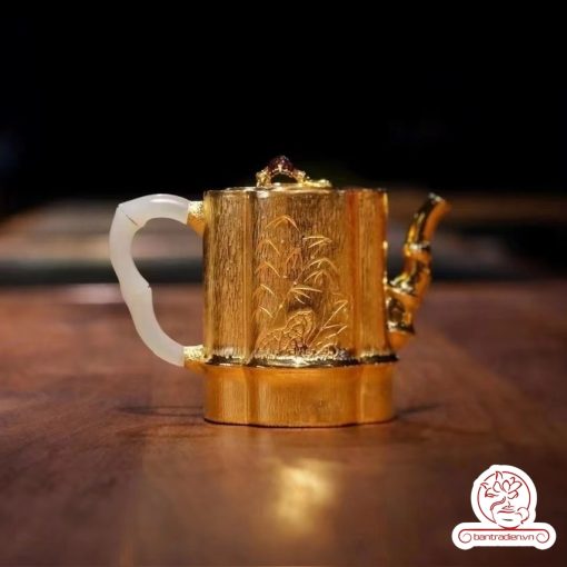 ấm bạc pha trà nguyên chất 999 mạ vàng 24K chế tác hoàn toàn thủ công cao cấp