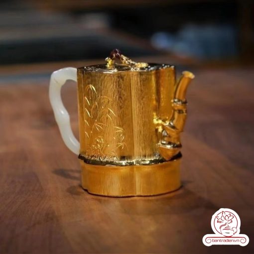 ấm bạc pha trà nguyên chất 999 mạ vàng 24K chế tác hoàn toàn thủ công cao cấp