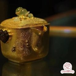 ấm bạc pha trà nguyên chất 999 mạ vàng 24K chế tác hoàn toàn thủ công cao cấp
