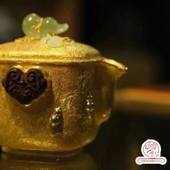 ấm bạc pha trà nguyên chất 999 mạ vàng 24K chế tác hoàn toàn thủ công cao cấp