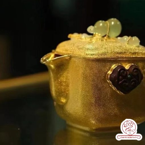 ấm bạc pha trà nguyên chất 999 mạ vàng 24K chế tác hoàn toàn thủ công cao cấp
