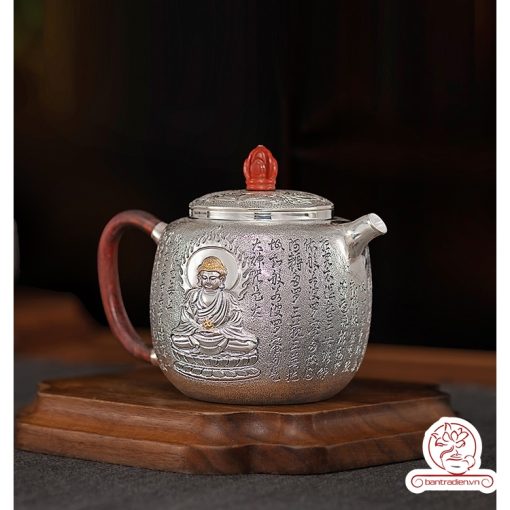 ấm pha trà bạc nguyên chất chế tác thủ công tinh xảo ab038