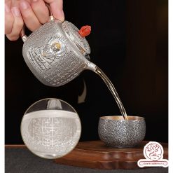 ấm pha trà bạc nguyên chất chế tác thủ công tinh xảo ab038