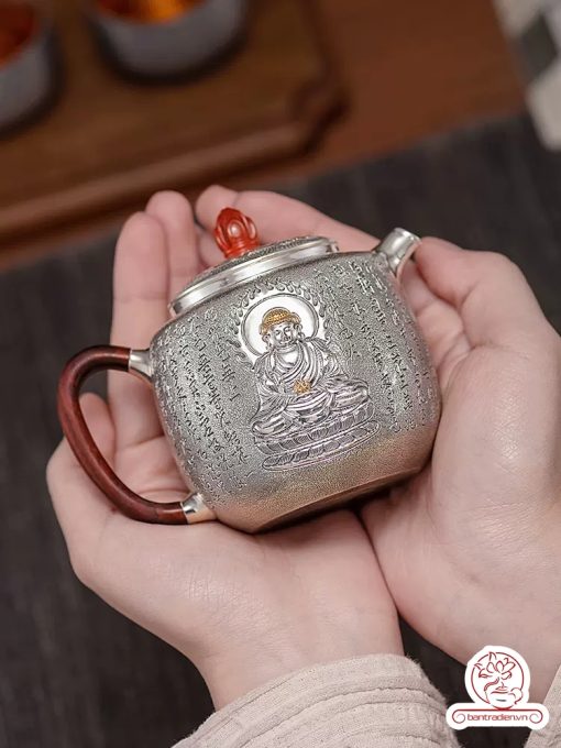 ấm pha trà bạc nguyên chất chế tác thủ công tinh xảo ab038