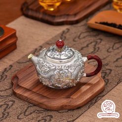 ấm pha trà bạc nguyên chất chế tác thủ công tinh xảo ab039