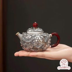 Ấm bạc pha trà nguyên chất chế tác thủ công AB039