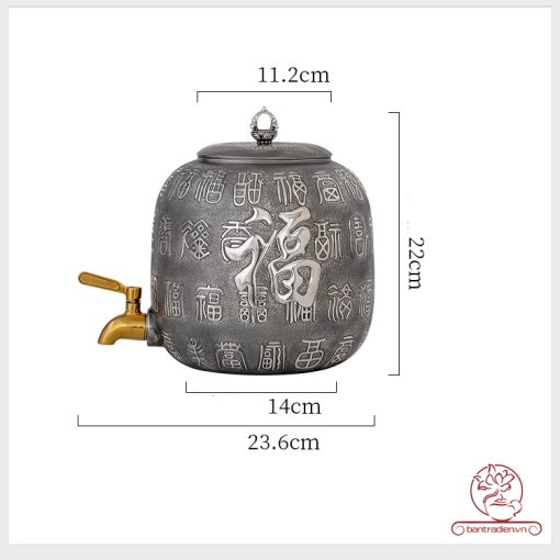bình nước bạc nguyên chất chế tác thủ công tinh xảo bởi tay nghề đại sư BNB325