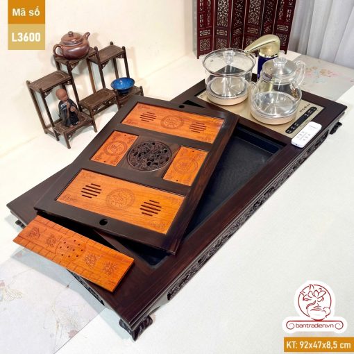 Bàn trà điện thông minh cao cấp gỗ mun chế tác thủ công tinh xảo L3600