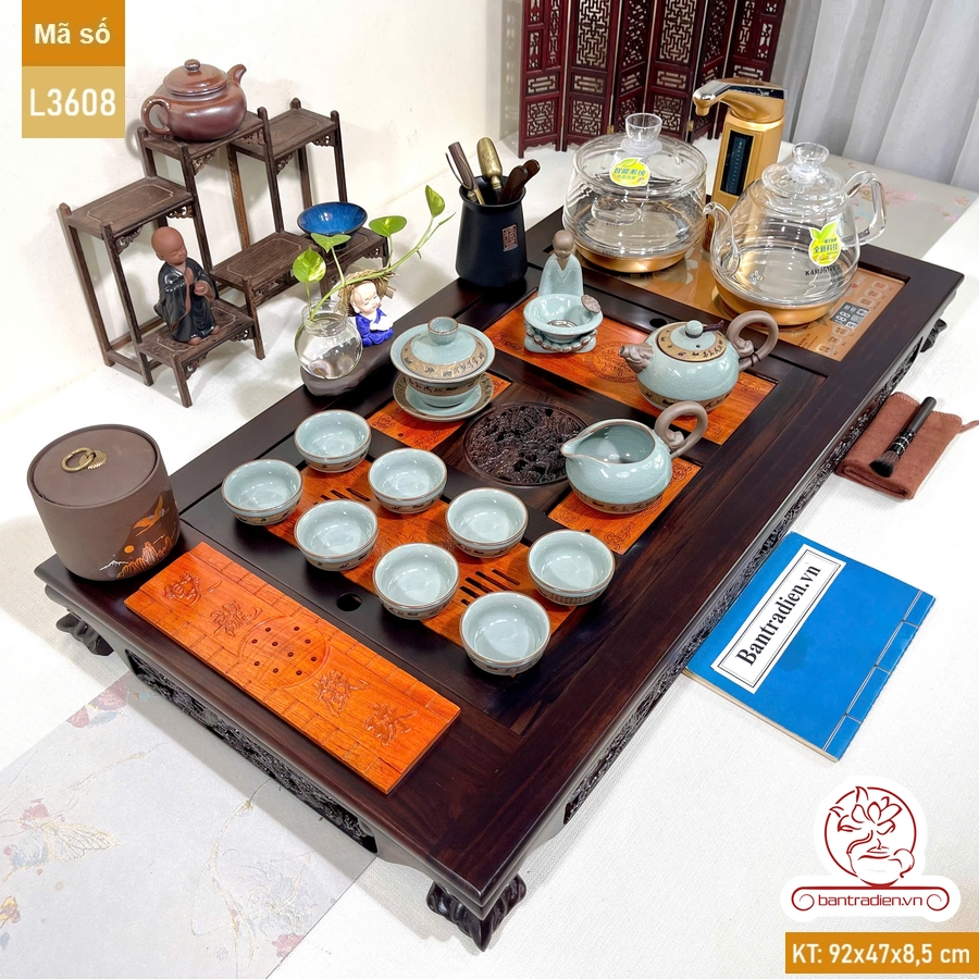 Bàn trà điện thông minh cao cấp gỗ mun chế tác thủ công tinh xảo L3608