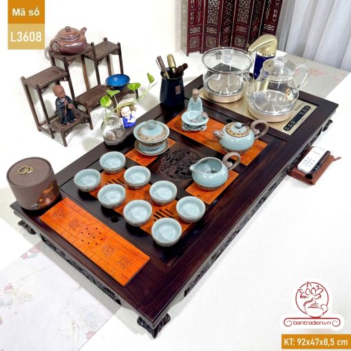 Bàn trà điện thông minh cao cấp gỗ mun chế tác thủ công tinh xảo L3608