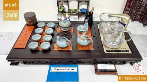 Bàn trà điện thông minh cao cấp gỗ mun chế tác thủ công tinh xảo L3608
