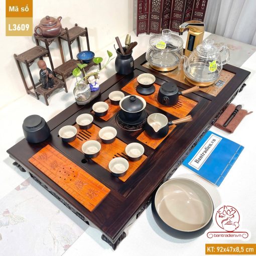 Bàn trà điện thông minh cao cấp gỗ mun chế tác thủ công tinh xảo L3609