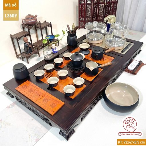 Bàn trà điện thông minh cao cấp gỗ mun chế tác thủ công tinh xảo L3609