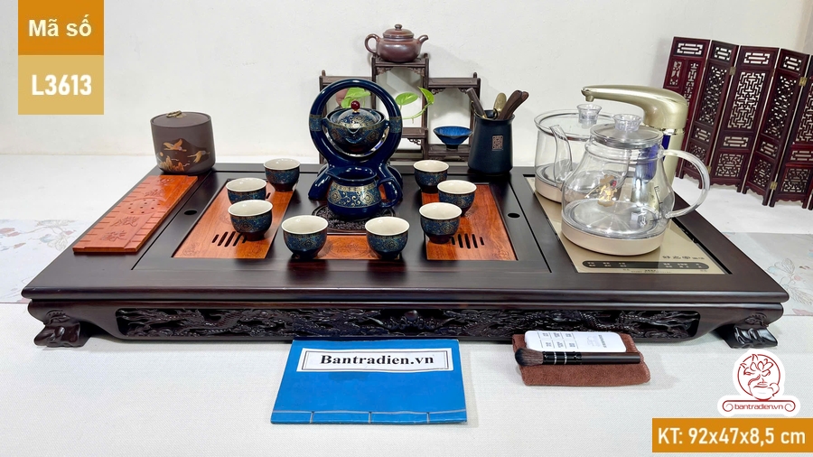 Bàn trà điện thông minh cao cấp gỗ mun chế tác thủ công tinh xảo L3613
