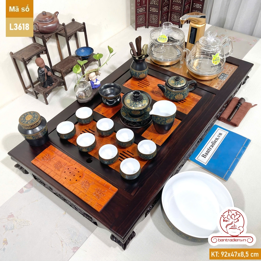 Bàn trà điện thông minh cao cấp gỗ mun chế tác thủ công tinh xảo L3618
