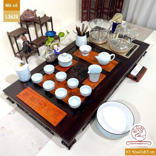 Bàn trà điện thông minh cao cấp gỗ mun chế tác thủ công tinh xảo L3620