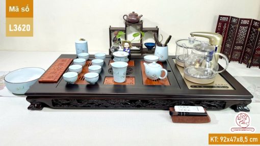 Bàn trà điện thông minh cao cấp gỗ mun chế tác thủ công tinh xảo L3620