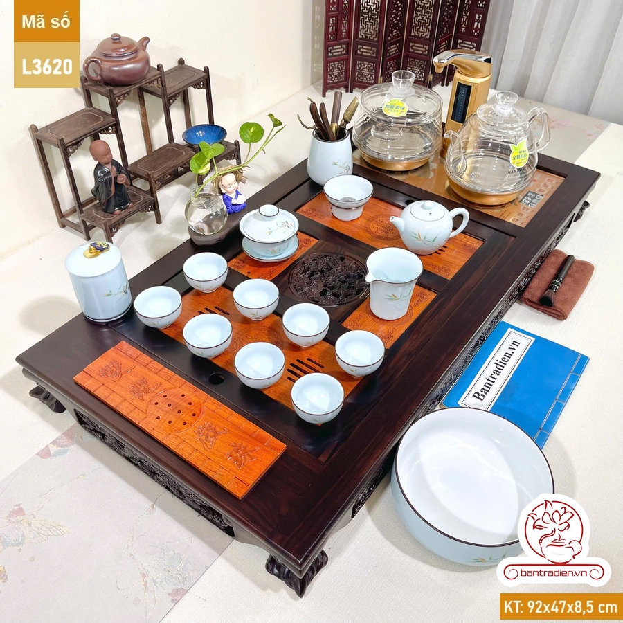 Bàn trà điện thông minh cao cấp gỗ mun chế tác thủ công tinh xảo L3620