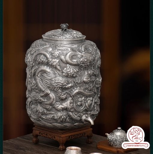 bình nước bạc nguyên chất chế tác thủ công tinh xảo BNB309