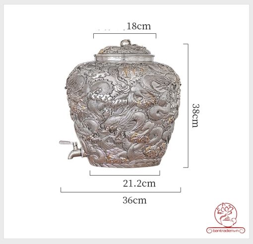 bình nước bạc nguyên chất chế tác thủ công tinh xảo BNB310