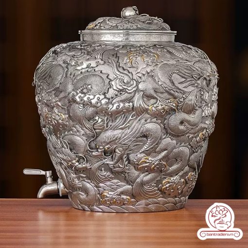 bình nước bạc nguyên chất chế tác thủ công tinh xảo BNB310