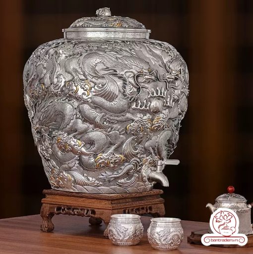 bình nước bạc nguyên chất chế tác thủ công tinh xảo BNB310