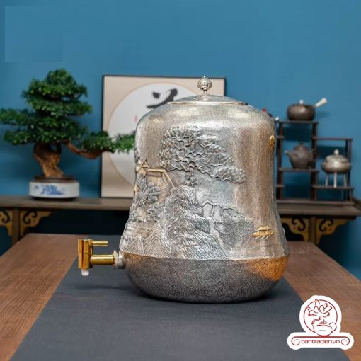 bình nước bạc nguyên chất chế tác thủ công tinh xảo BNB300