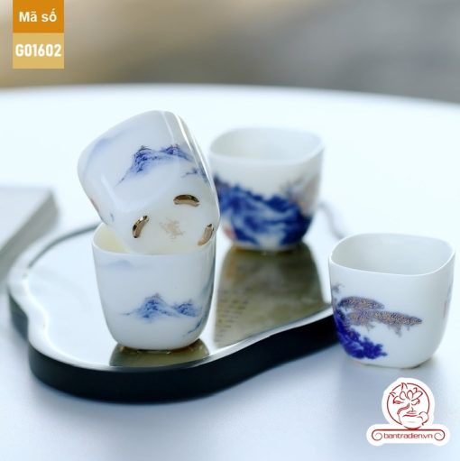 Bộ ấm trà cao cấp sứ trắng Bạch Ngọc Băng Ngưng Đức Hóa G01602