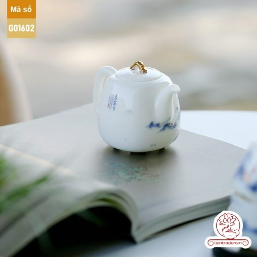 Bộ ấm trà cao cấp sứ trắng Bạch Ngọc Băng Ngưng Đức Hóa G01602