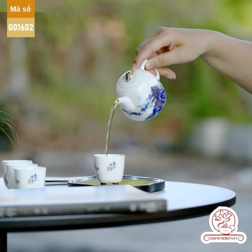 Bộ ấm trà cao cấp sứ trắng Bạch Ngọc Băng Ngưng Đức Hóa G01602
