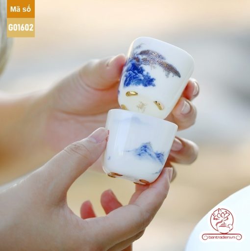 Bộ ấm trà cao cấp sứ trắng Bạch Ngọc Băng Ngưng Đức Hóa G01602