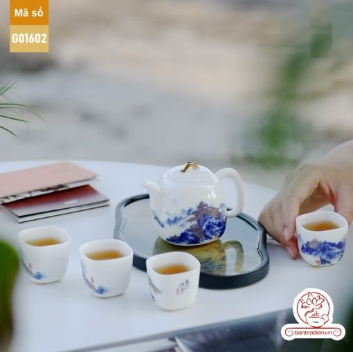 Bộ ấm trà cao cấp sứ trắng Bạch Ngọc Băng Ngưng Đức Hóa G01602