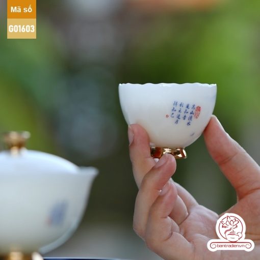 Bộ ấm trà cao cấp sứ trắng Bạch Ngọc Băng Ngưng Đức Hóa G01603